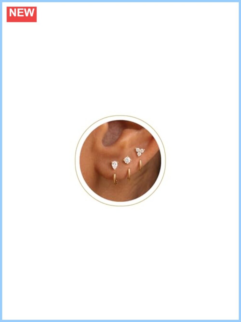 3 Pairs Backless Half Hoop Huggie Earrings 14K Gold Plated Brass CZ